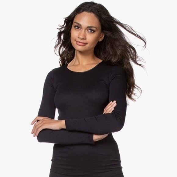 Hanro Seamless Round Neck Long Sleeve Stretchy Basic Fitted Top Black Medium - Picture 1 of 7
